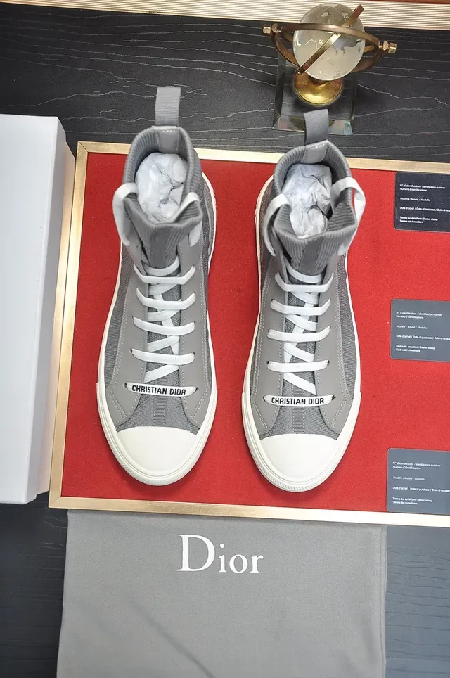 Dior B23 رمادي حذاء رياضي أسلوب حياة بارتفاع مرتفع بتصميم جوارب من الخيوط 5