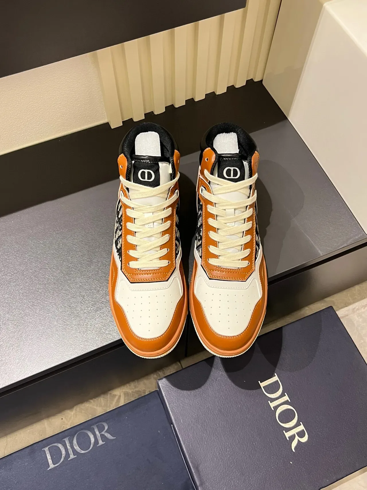 Dior B23 Zapatillas altas de cuero con monograma oblicuo lifestyle 2