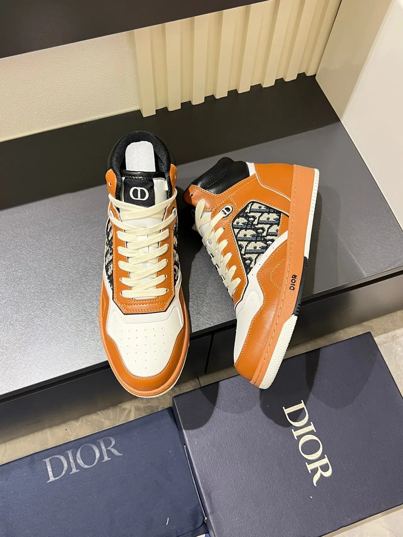 Dior B23 Zapatillas altas de cuero con monograma oblicuo lifestyle 5
