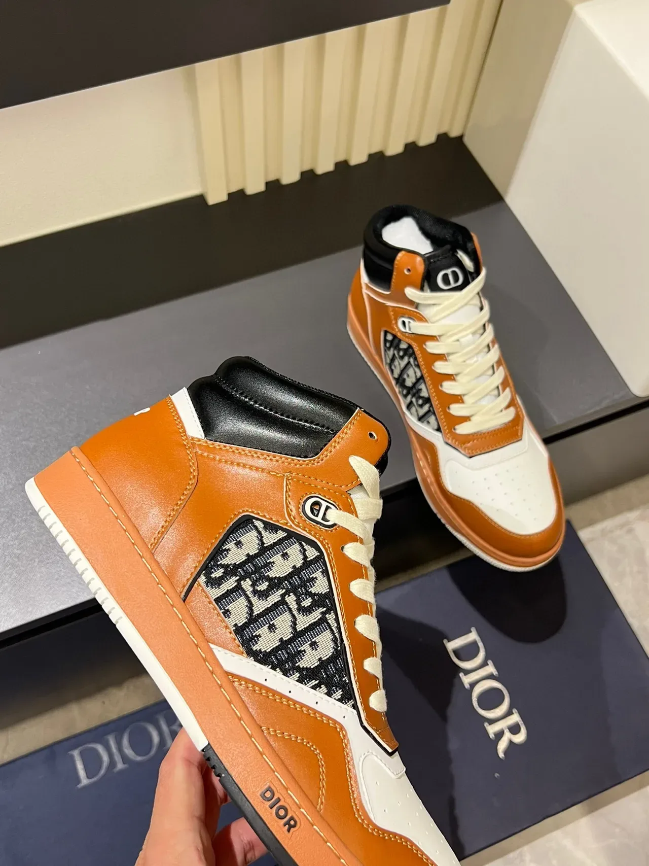 Dior B23 Zapatillas altas de cuero con monograma oblicuo lifestyle 7