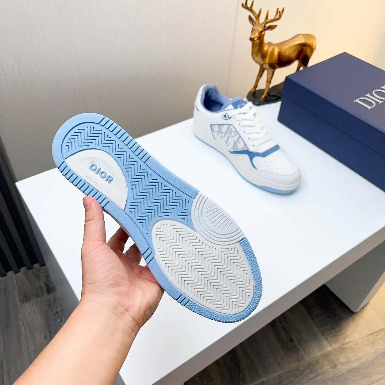 Dior B23 White and Light Blue Monogram Lifestyle Sneakers 3