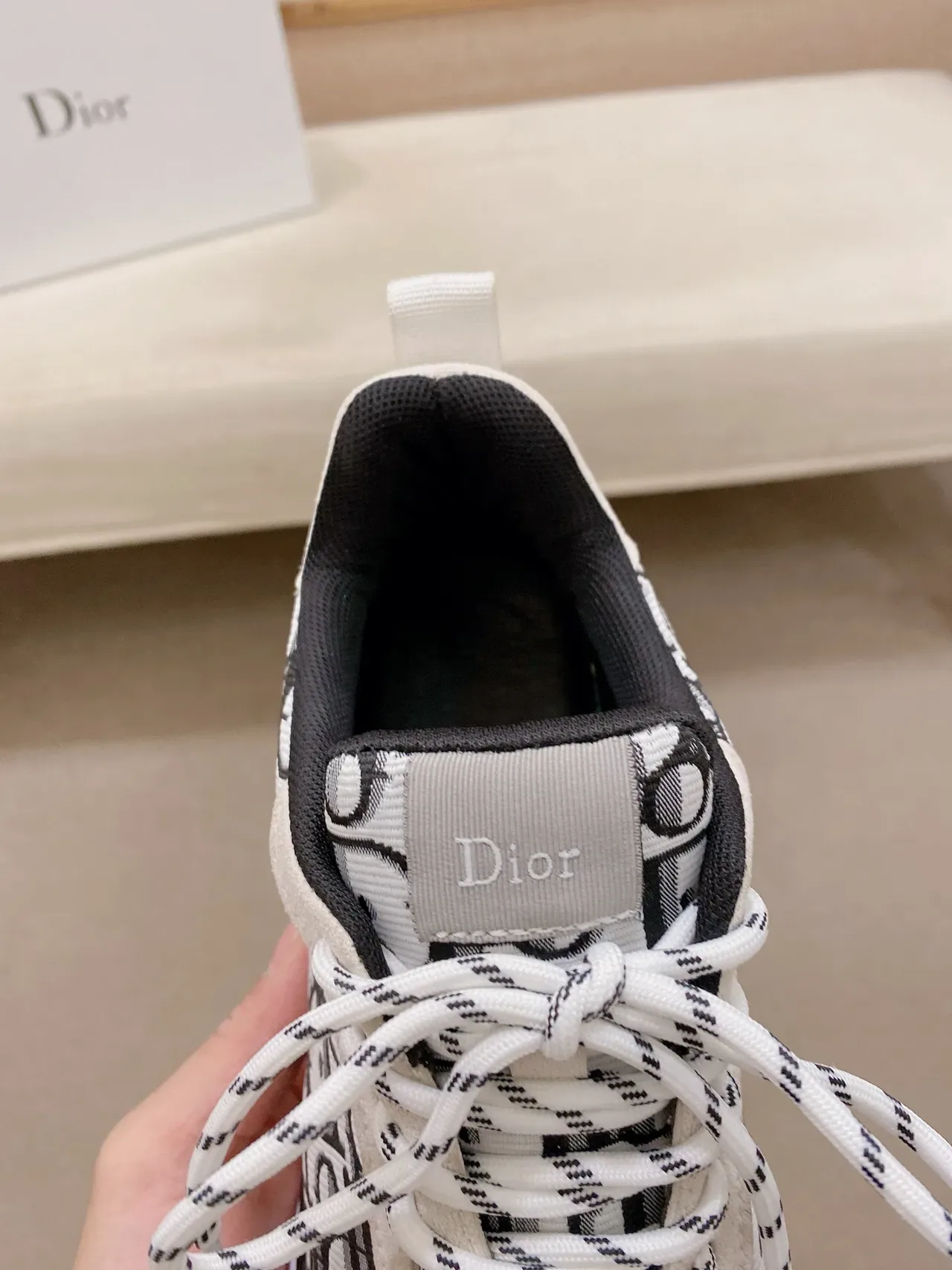 Dior Beige Black Monogram Jacquard Upper Sculpted White Midsole Lifestyle Sneakers 3