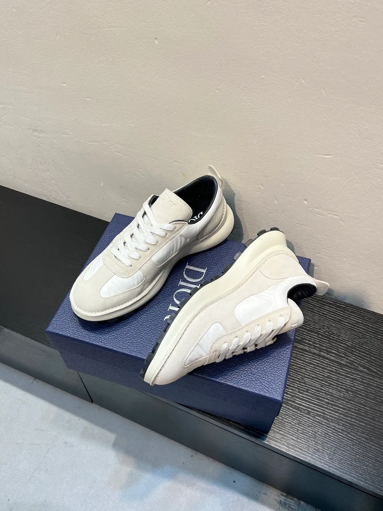 Dior Beige Black Off-White Suede And Nylon Upper Embroidered Logo Panel Lifestyle Sneakers 4