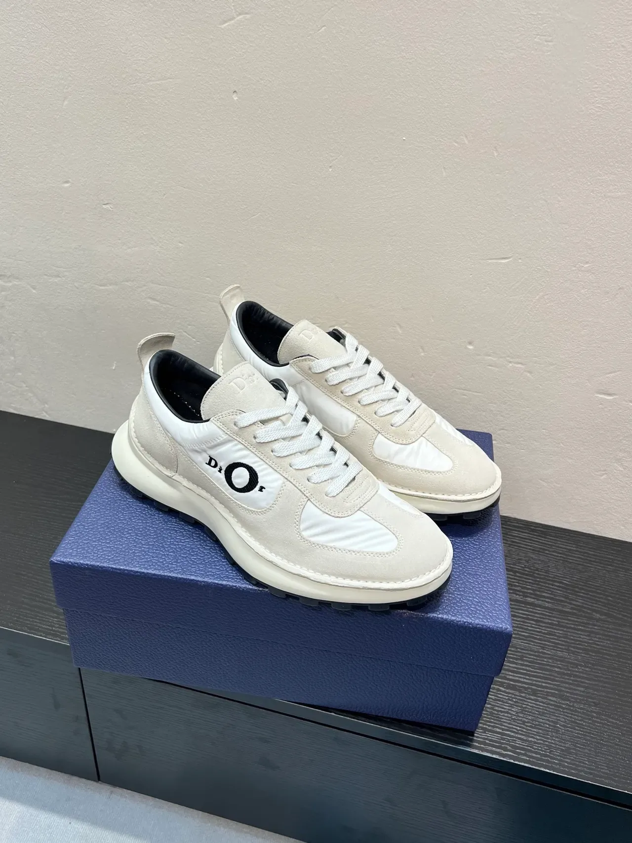 Dior Beige Black Off-White Suede And Nylon Upper Embroidered Logo Panel Lifestyle Sneakers 5