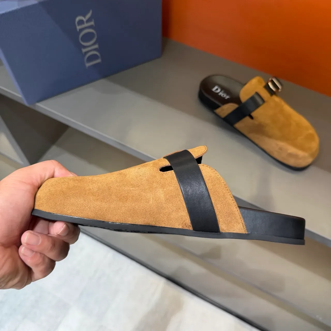 Dior Beige Negro ante superior doble correa cuero zapatillas 2