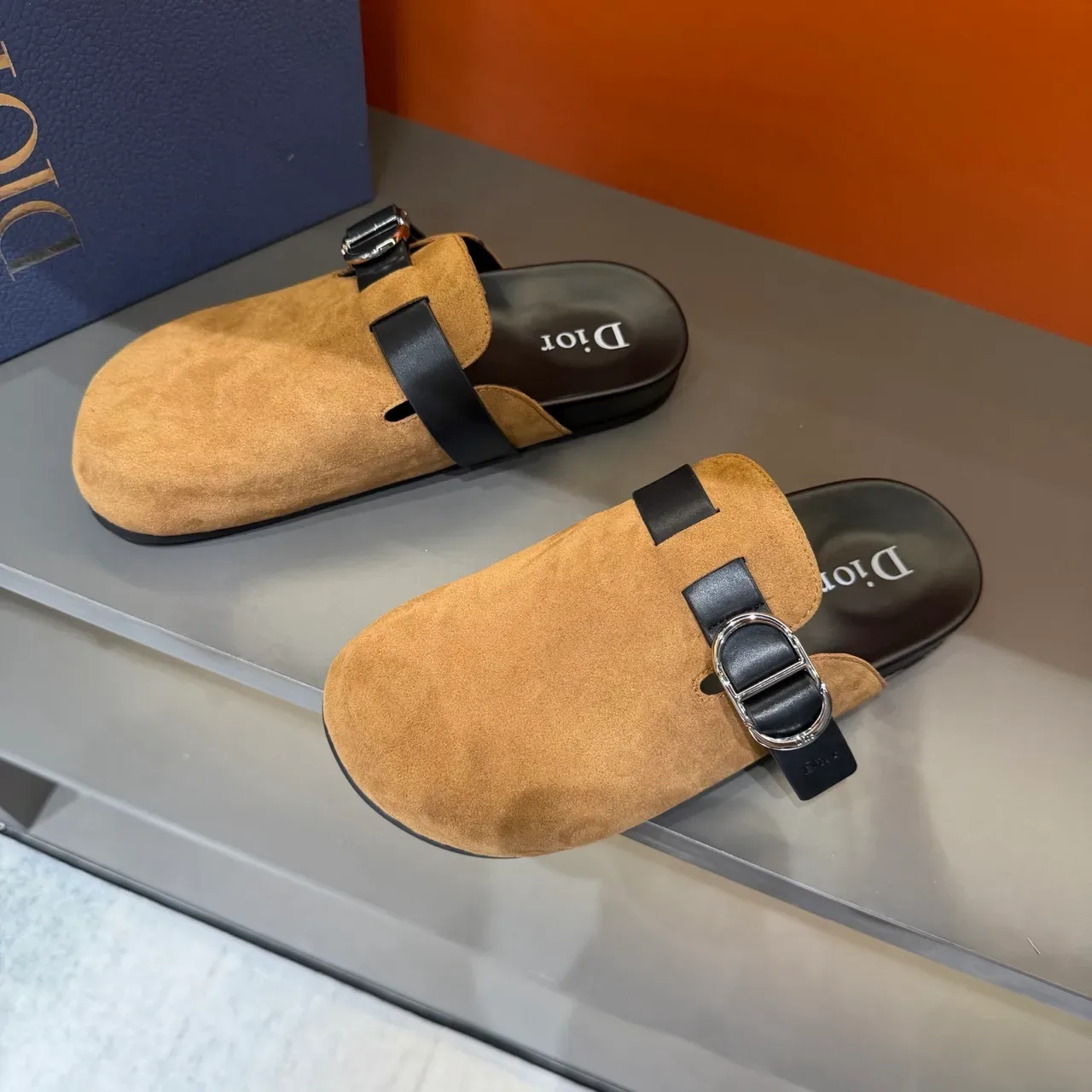 Dior Beige Negro ante superior doble correa cuero zapatillas 4