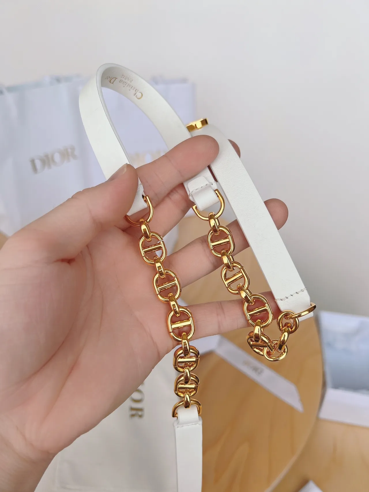 Dior Beige Gold Narrow CD Buckle Leather Belt 5