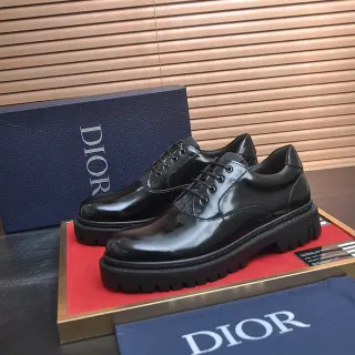 Dior কালো চকচকে পেটেন্ট লেদার উপরের অংশ মোটা লাগ সোল অক্সফোর্ড জুতো