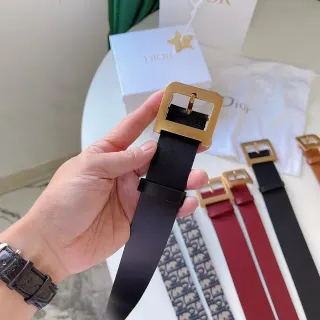 Dior Black Gold Smooth Square Buckle Leather Belt
