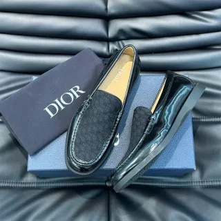 Dior 黑色灰色 漆皮镶边 纹理面料 Vamp 乐福鞋