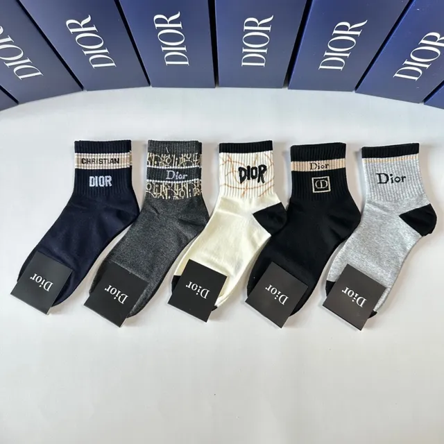 Dior Negro Gris Ribete Acanalado Logo Integrado Calcetines de Punto 2