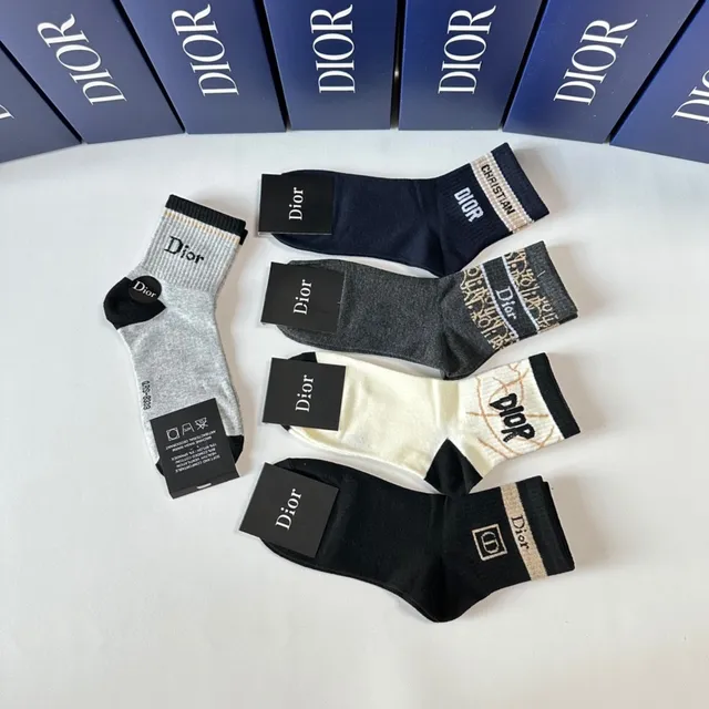 Dior Negro Gris Ribete Acanalado Logo Integrado Calcetines de Punto 6