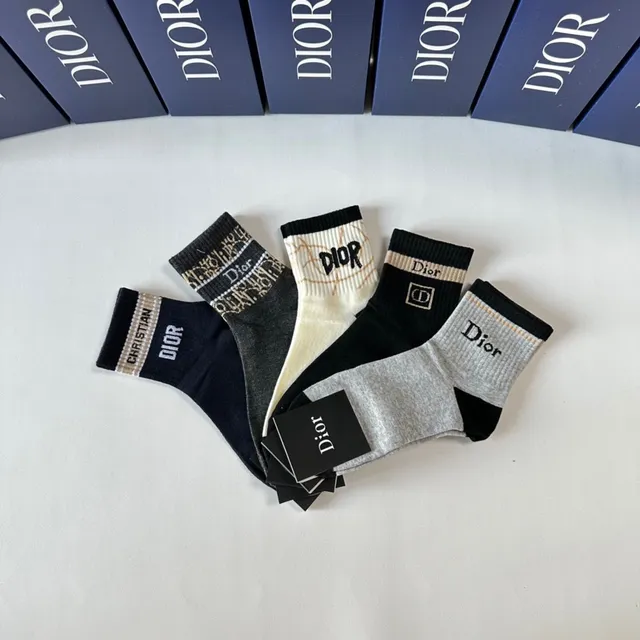 Dior Negro Gris Ribete Acanalado Logo Integrado Calcetines de Punto 7