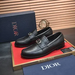 Dior أسود بحري جلد بحبيبة إبزيم معدني CD لوفر