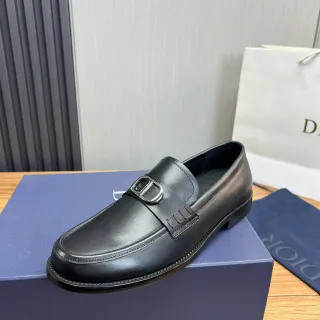 Dior 黑色银色皮革 D形金属扣 乐福鞋