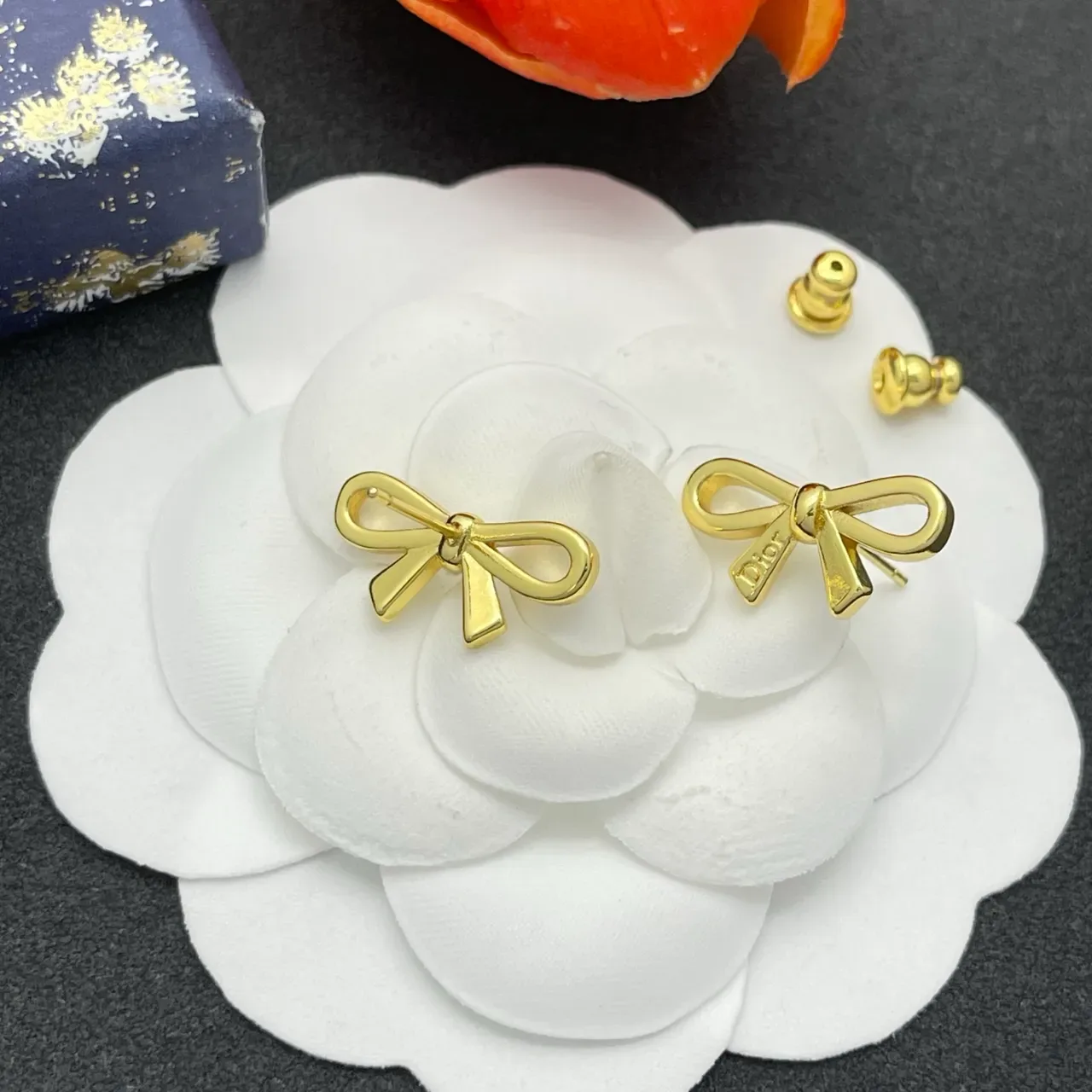 Dior Bow Gold-Tone Engraved Logo Earrings 3
