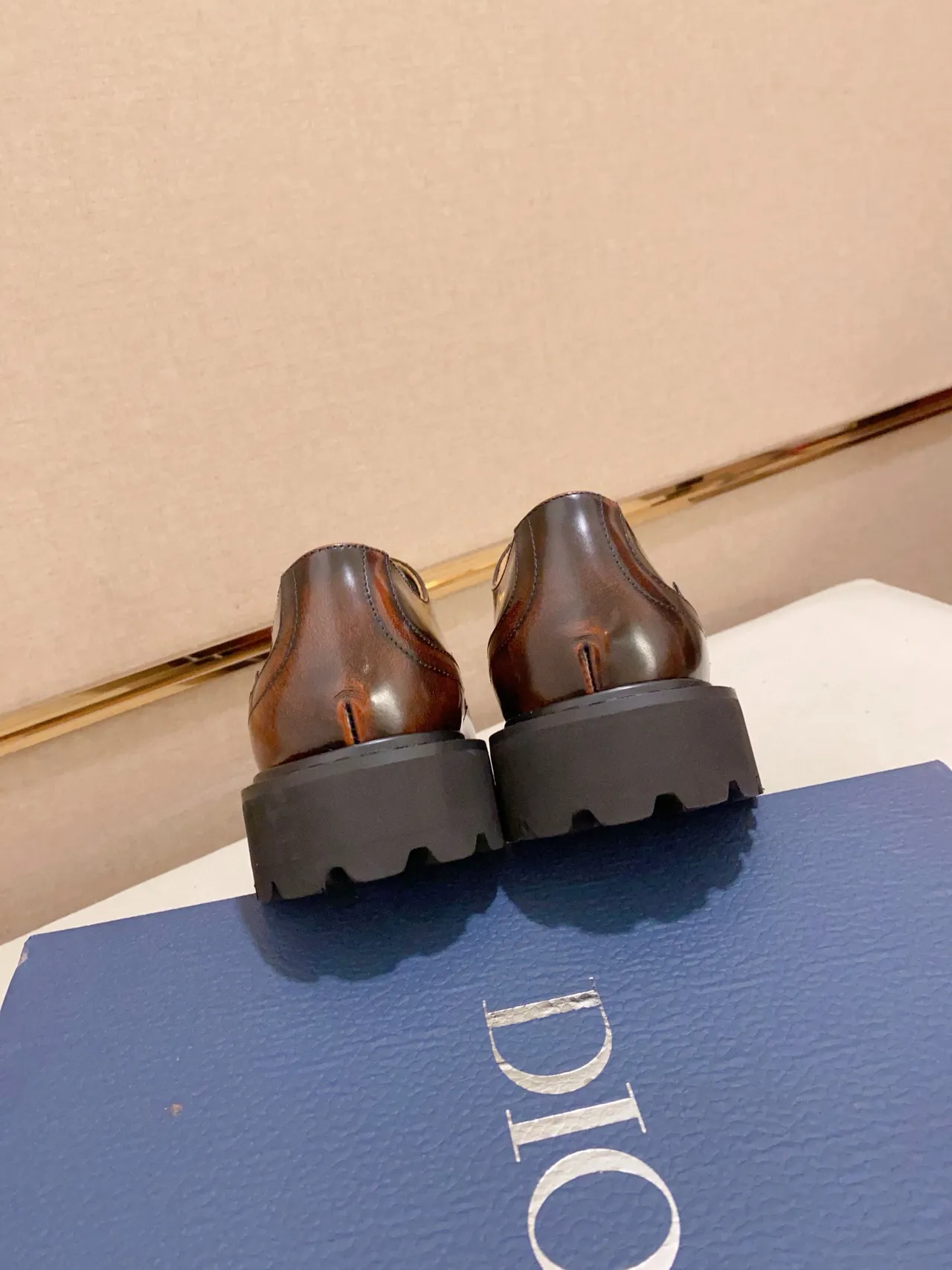 Dior بني أسود ثنائي اللون جلد مصقول سميك لوغ أوكسفورد أحذية 3