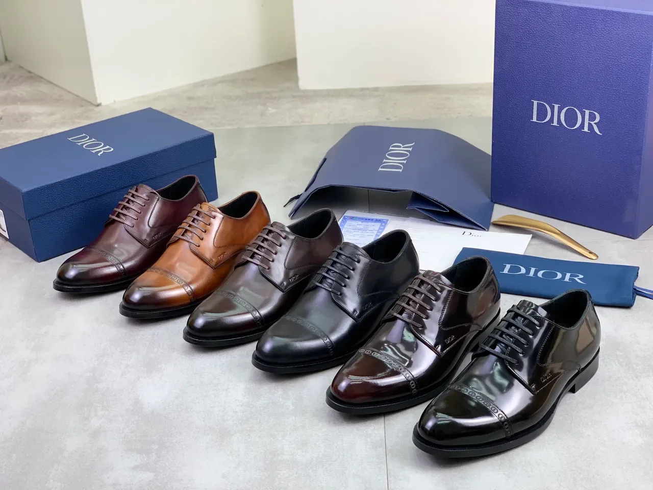Dior Burgundy Black Cap-Toe Brogue-Detail Oxford Shoes 2