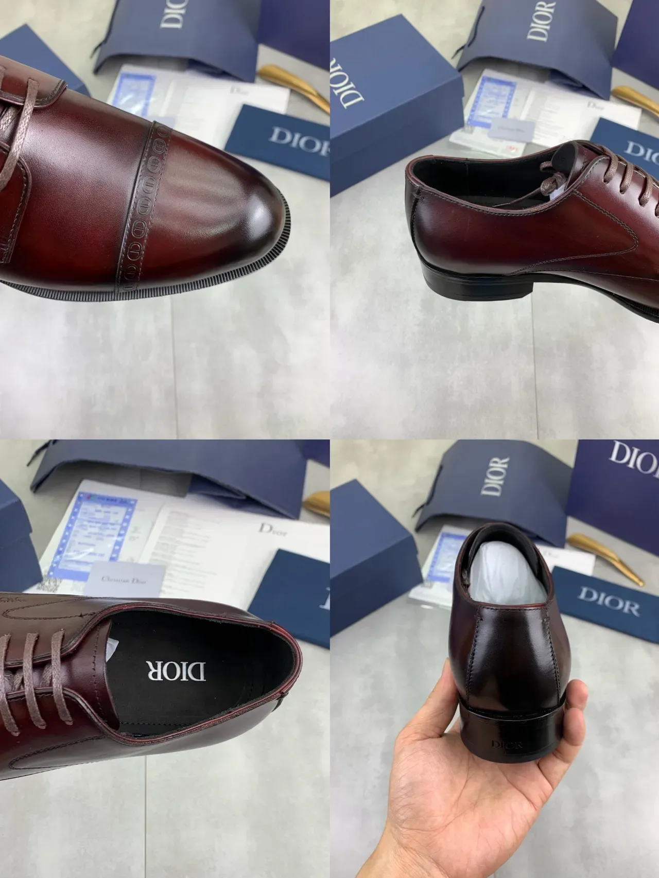 Dior Burgundy Black Cap-Toe Brogue-Detail Oxford Shoes 3