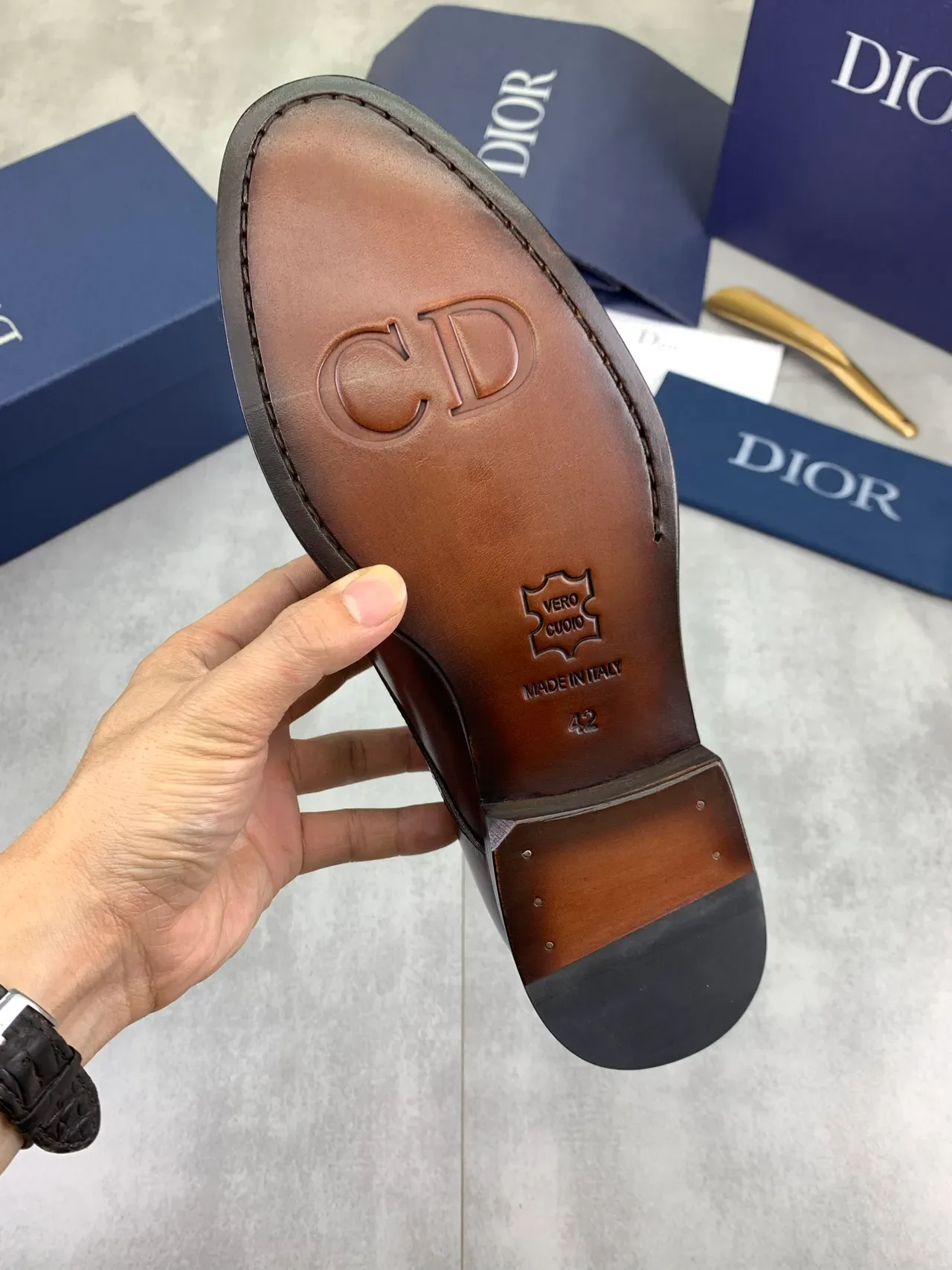 Dior Burgundy Black Cap-Toe Brogue-Detail Oxford Shoes 4