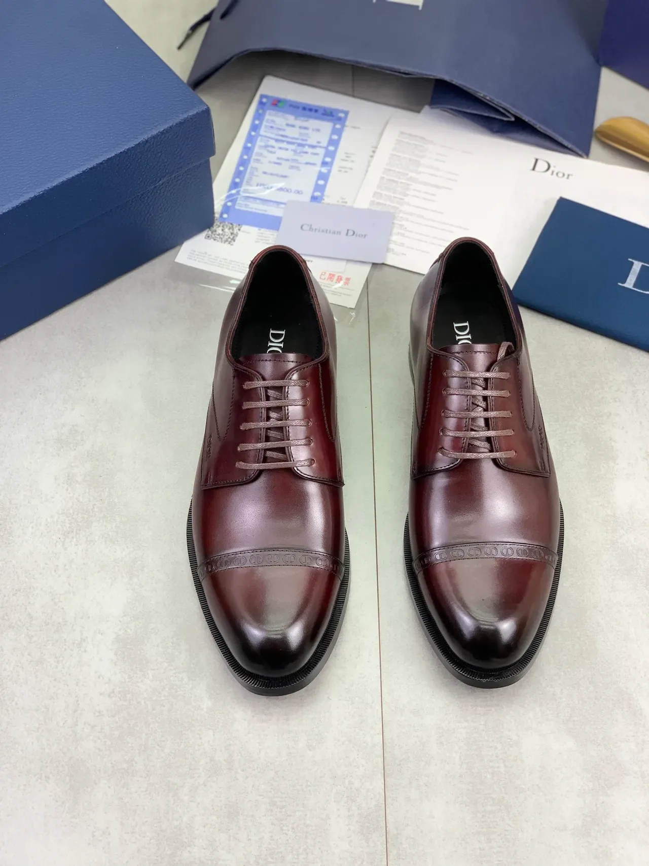 Dior Burgundy Black Cap-Toe Brogue-Detail Oxford Shoes 5