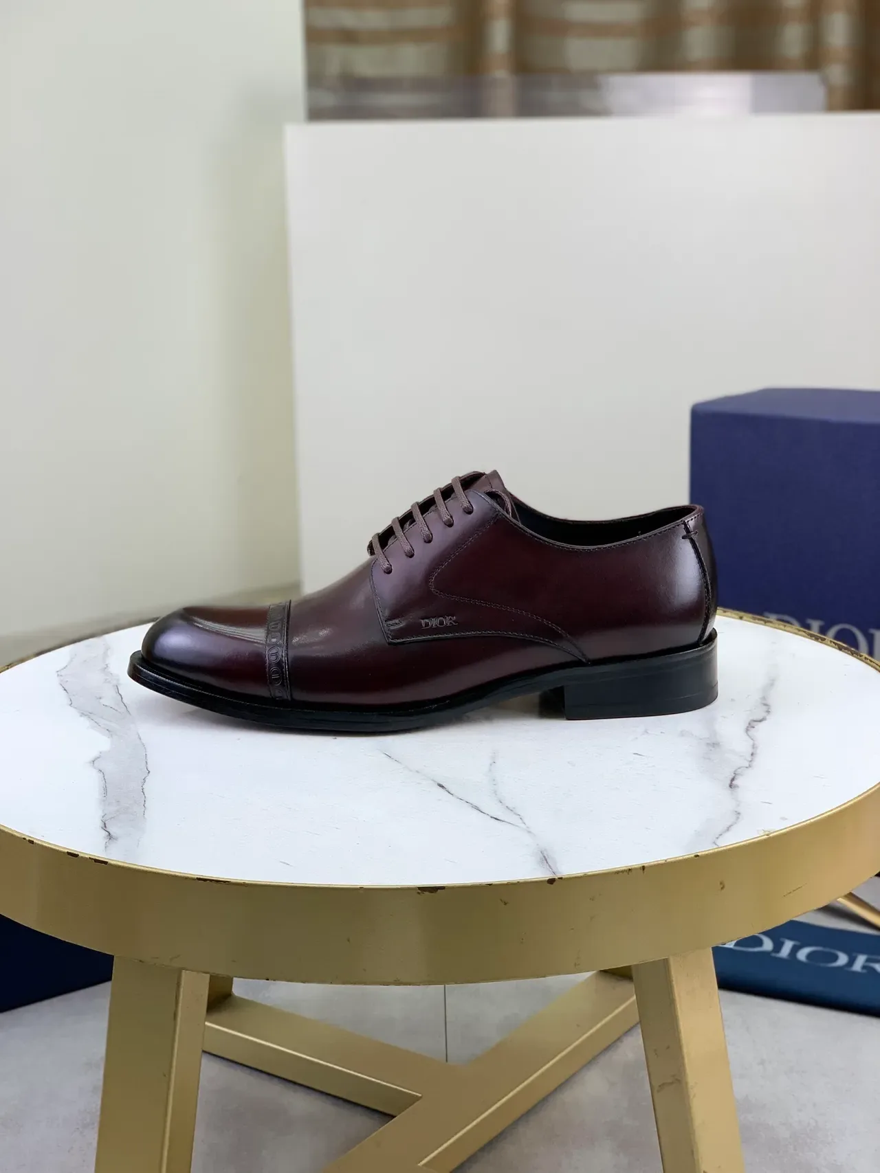 Dior Burgundy Black Cap-Toe Brogue-Detail Oxford Shoes 6