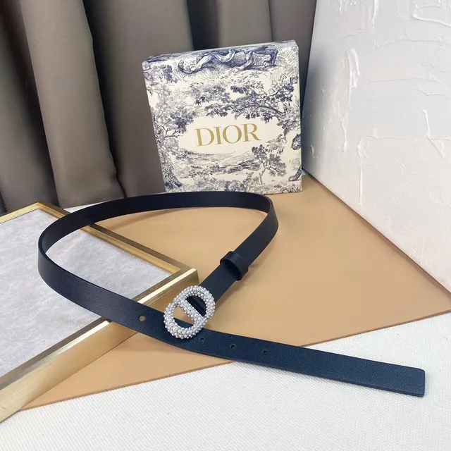 Dior CD Belt Negro Plata Cristal-embellecido Perla Hebilla Cinturón de cuero 3