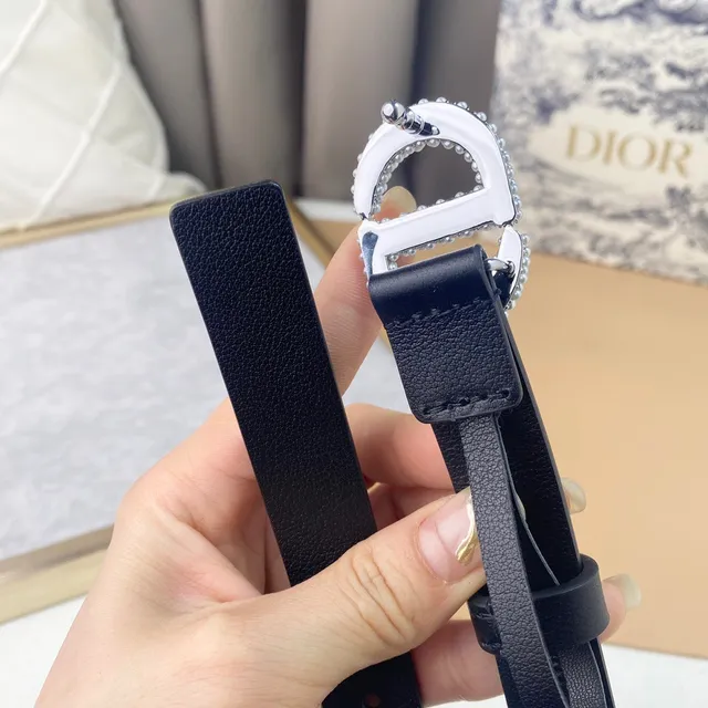 Dior CD Belt Negro Plata Cristal-embellecido Perla Hebilla Cinturón de cuero 5