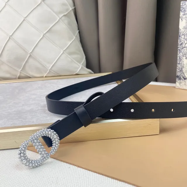 Dior CD Belt Negro Plata Cristal-embellecido Perla Hebilla Cinturón de cuero 6