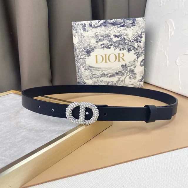Dior CD Belt Negro Plata Cristal-embellecido Perla Hebilla Cinturón de cuero 7