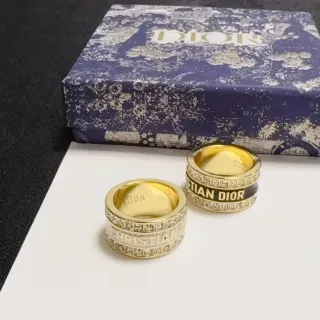 Dior CD Icon সোনালি কালো চওড়া ব্যান্ড খোদাই করা লেটারিং আংটি