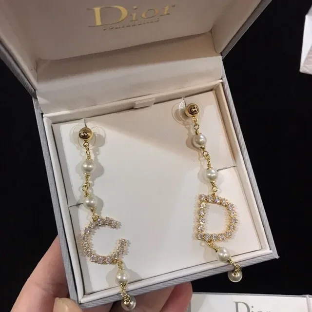 Dior CD Monogram Crystal and Pearl Drop Earrings 3