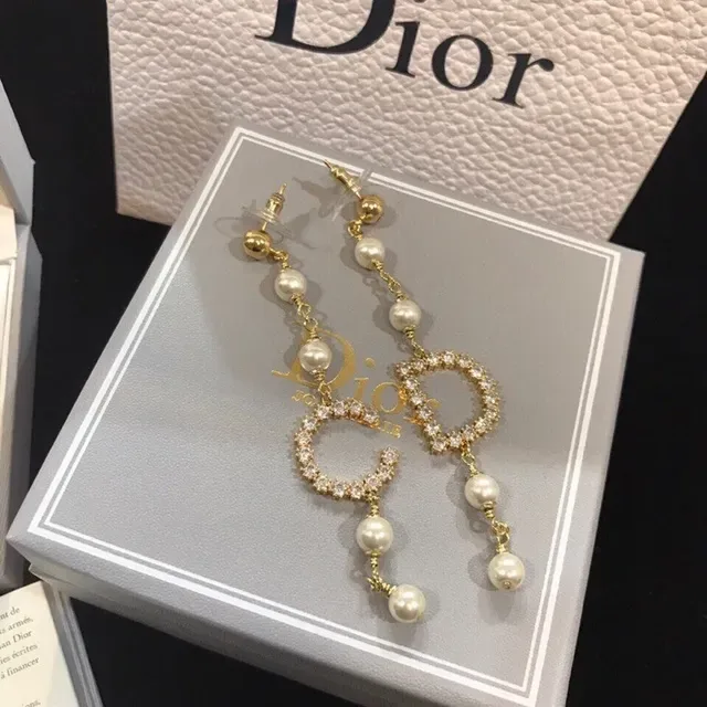 Dior CD Monogram Crystal and Pearl Drop Earrings 5
