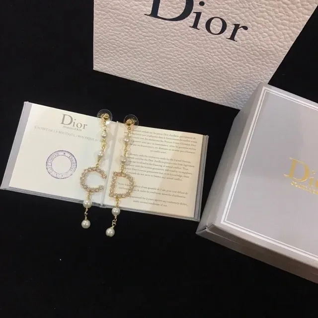 Dior CD Monogram Crystal and Pearl Drop Earrings 6