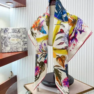 Dior Floral Watercolor Print Silk Scarf