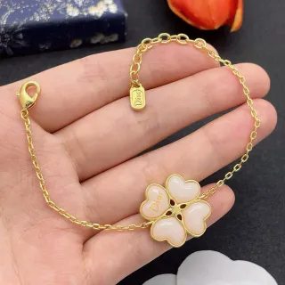 Dior ذهبي بيج سلسلة أربعة أوراق قلب زهوري تعليقة سوار