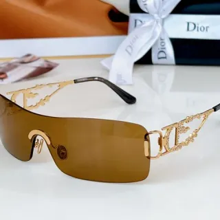 Dior gafas de sol dorado marrón estilo escudo sin marco