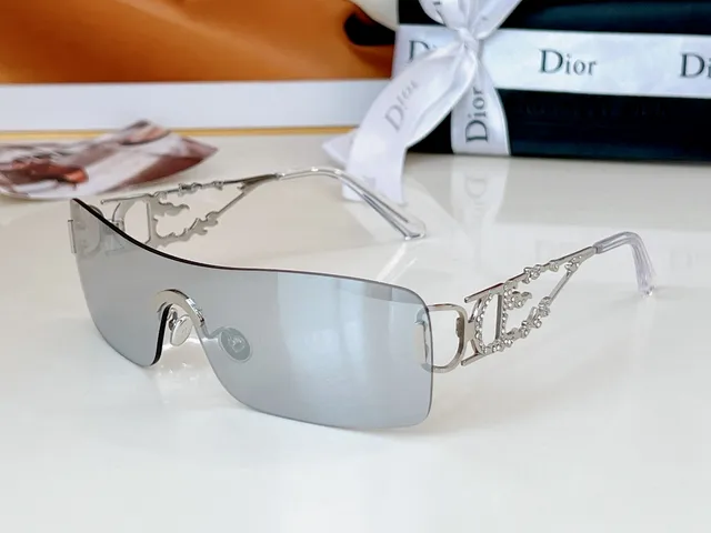 Dior óculos de sol dourado marrom estilo escudo sem aro 3