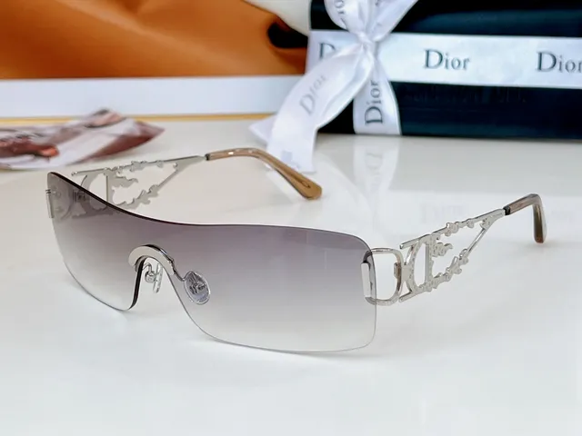 Dior óculos de sol dourado marrom estilo escudo sem aro 5