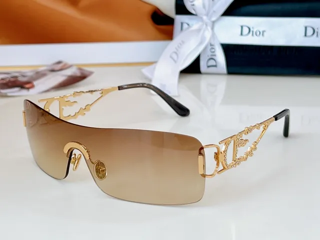 Dior óculos de sol dourado marrom estilo escudo sem aro 6