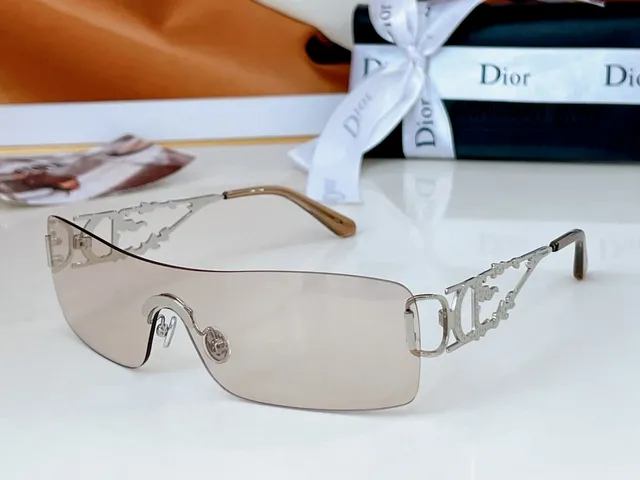 Dior óculos de sol dourado marrom estilo escudo sem aro 8