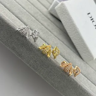 Dior Boucles d'Oreilles Motif Abeille Feuille Or Argent