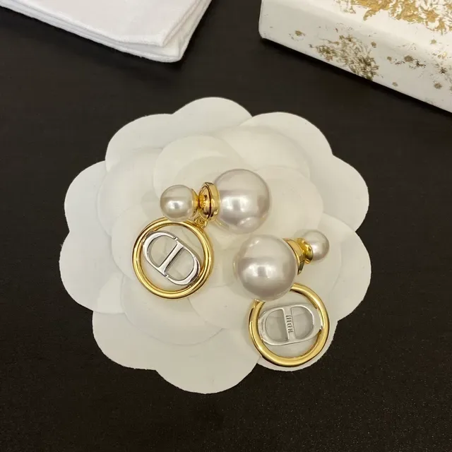 Dior قلادة ذهبي فضي سلاسل مزدوجة طبقة لوجو ميداليون 4