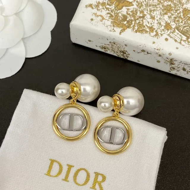 Dior قلادة ذهبي فضي سلاسل مزدوجة طبقة لوجو ميداليون 8