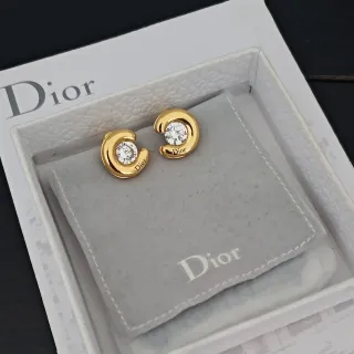 Dior Boucles d'Oreilles en Cristal Doré en Forme de C