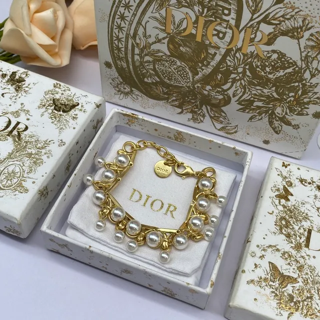 Dior Gold White Multi-Tiered Pearl Fringe Chain-Link Necklace 3