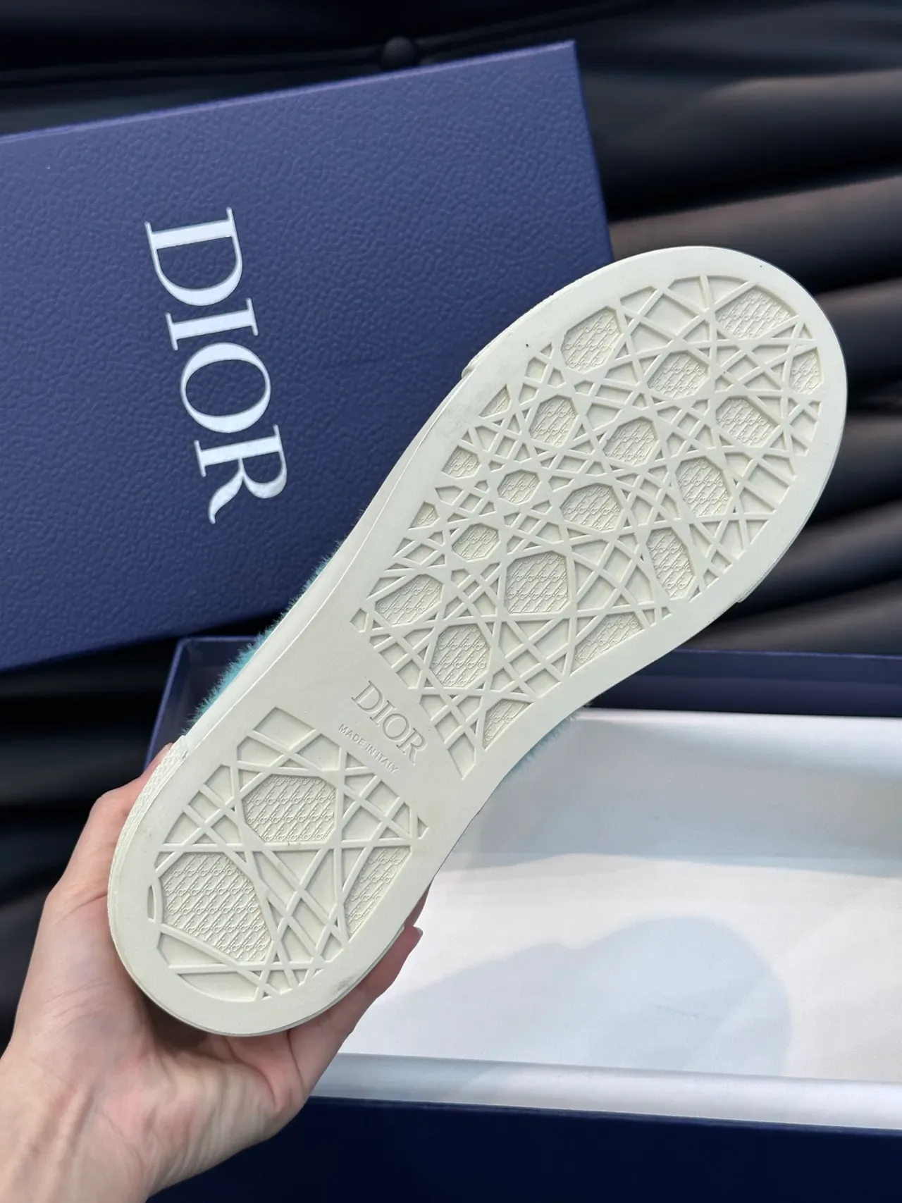Dior Zapatillas Ante Verde Azul Oliva Panel Lateral Turquesa Peludo 2