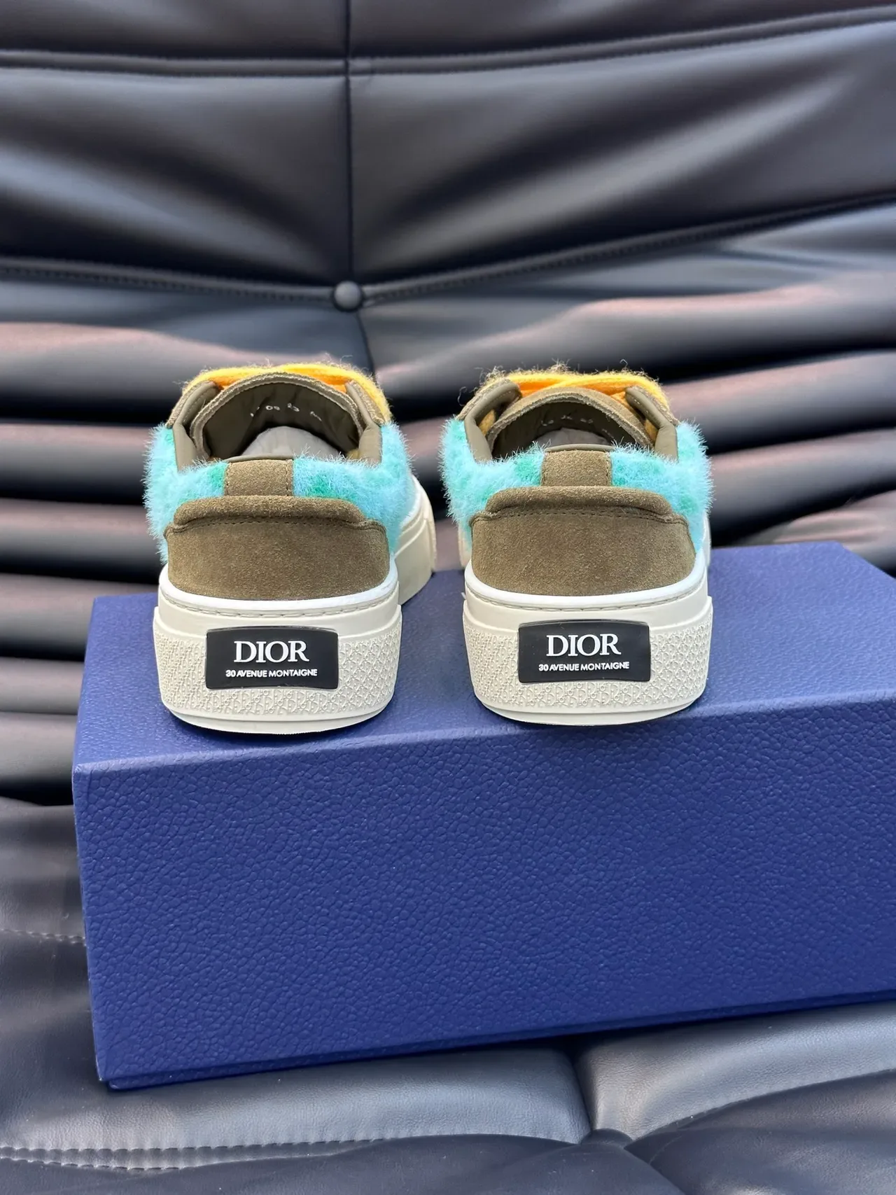 Dior Zapatillas Ante Verde Azul Oliva Panel Lateral Turquesa Peludo 3