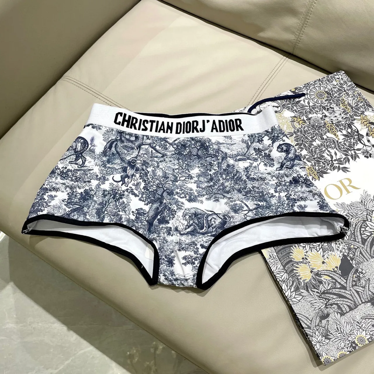 Dior J'Adior Blanc Marine Toile De Jouy Print Bretelles Croisées Dos Sous-vêtements 12