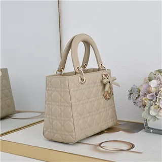 Dior Lady Dior বেইজ কোয়িল্টেড ক্যানেজ টপ-হ্যান্ডেল টোট ব্যাগ 17